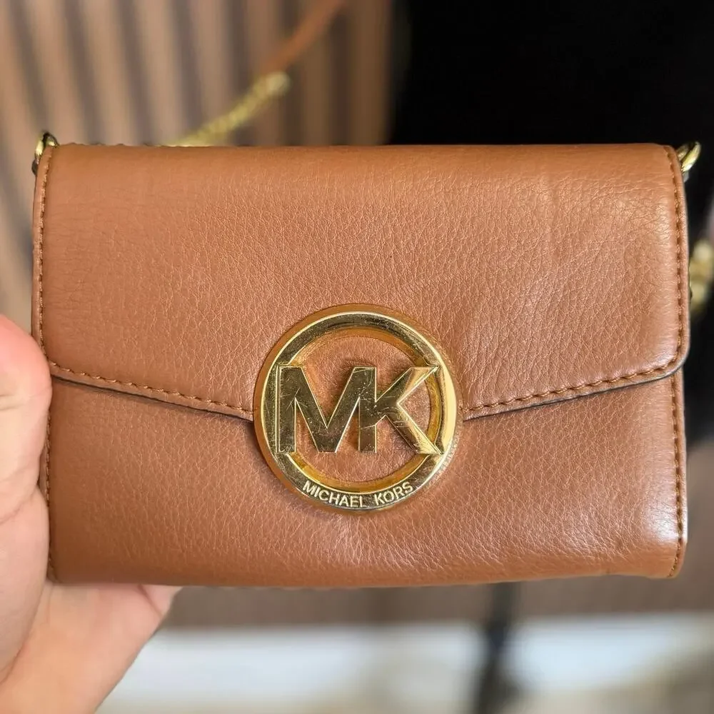 Michael Kors Hudson Large Phone Crossbody Bag Acorn Brown